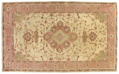 Appraisal: Oushak rug elaborate central medallion and matching corner work on