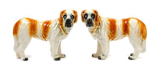 Appraisal: A Pair of Staffordshire Saint Bernard Figures Width of each