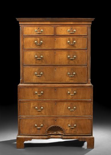 Appraisal: George III Mahogany and Oak Chest-on-Chest the molded cornice above