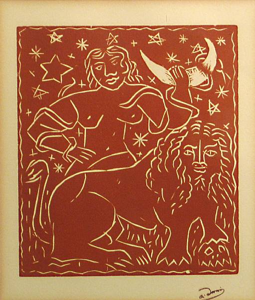 Appraisal: Andr Derain French - Woman and Lion s Linocut in