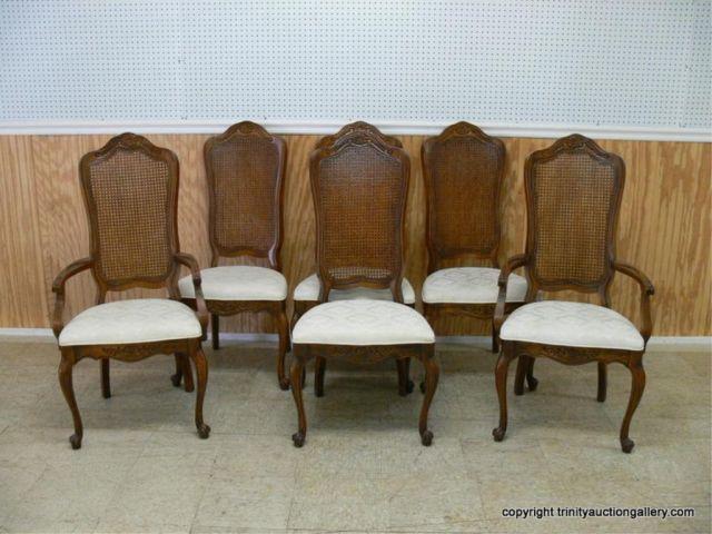 Appraisal: Walnut Tall Pressed Wood Cane Back Dining Chairs Six Times