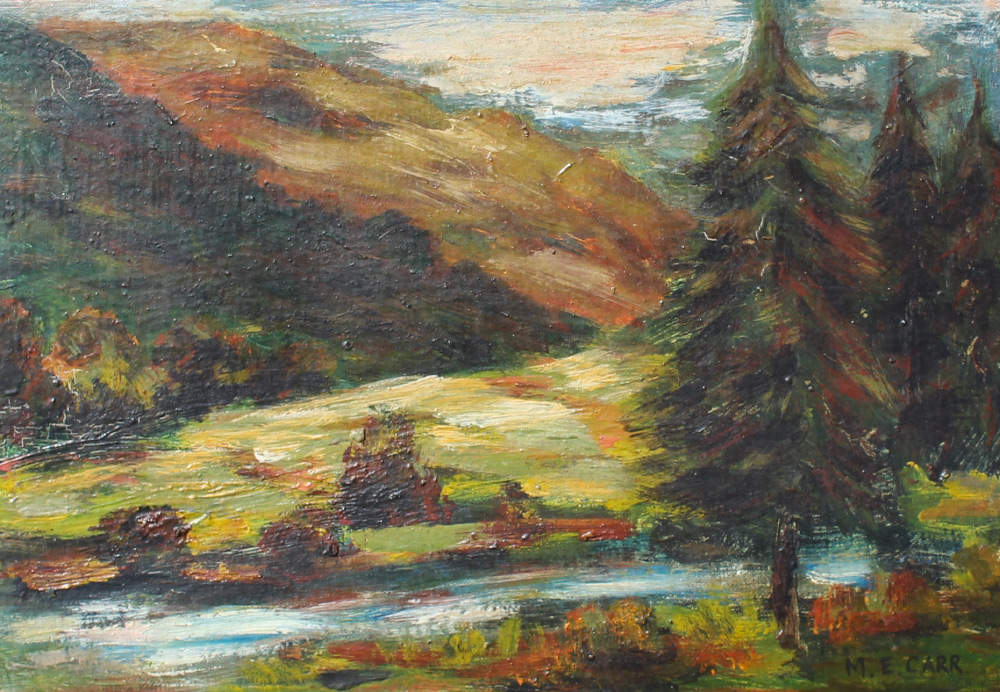 Appraisal: CARR Emily Canadian - Wilderness Landscape by Stream Oil Canvasboard