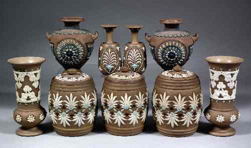 Appraisal: Three Doulton Lambeth ''Silicon Ware'' stoneware tobacco jars and covers