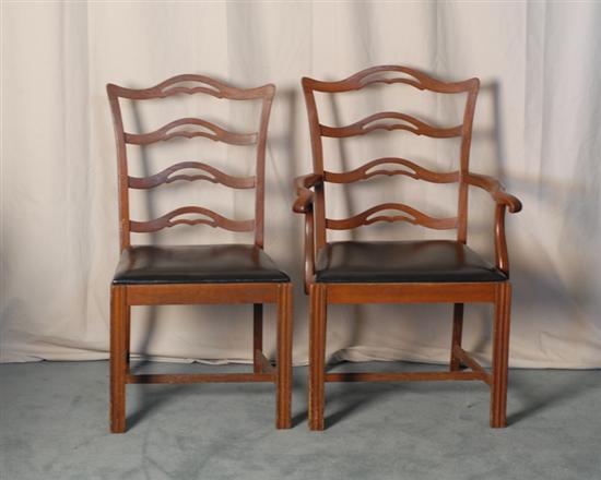 Appraisal: A Set of Six Walnut Ribbon Back Chairs two armchairs