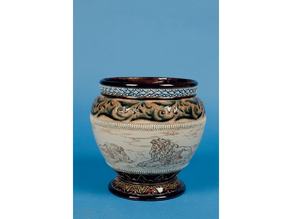 Appraisal: HANNAH BARLOW A DOULTON LAMBETH STONEWARE JARDINIERE decorated with a