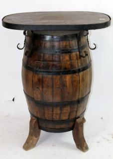 Appraisal: Wine barrel bar Bar made from vintage wine barrel h