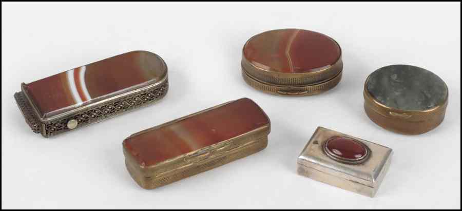 Appraisal: FOUR AGATE BOXES Together with a silver and carnelian box