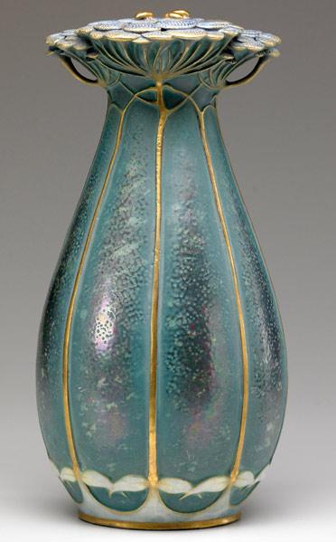 Appraisal: AMPHORA vase designed by Paul Dachsel with guilded lady bugs