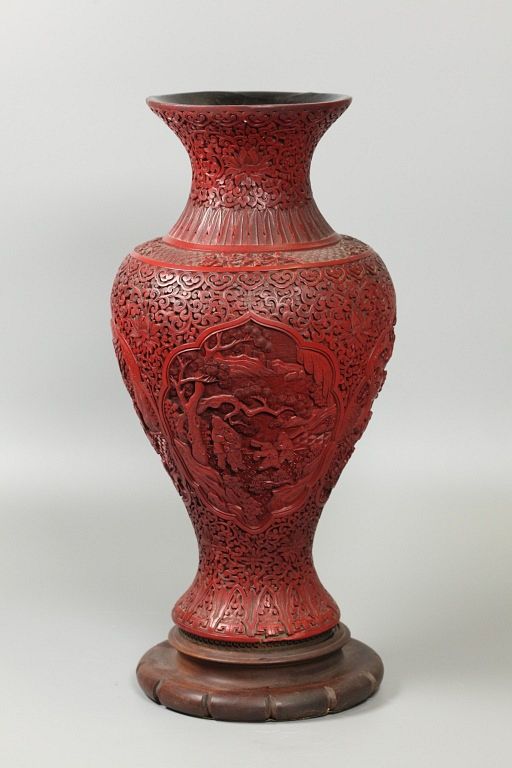 Appraisal: Chinese cinnabar vase possibly th c overall in H Notice