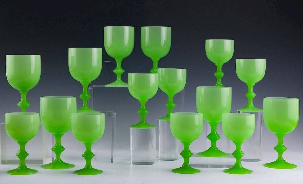 Appraisal: PC Jadeite Green Opaline Wine Water Glasses Lot of green