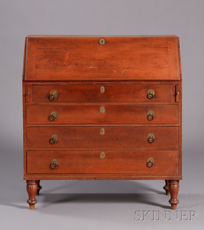 Appraisal: Salmon Red-painted Maple and Cherry Slant-lid Desk New Hampshire early