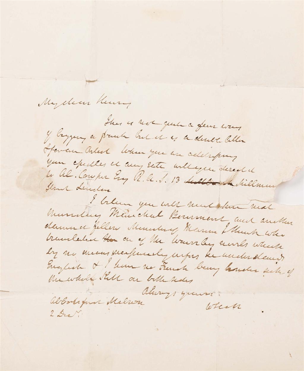 Appraisal: Scott Sir Walter Autograph letter signed from Sir Walter Scott