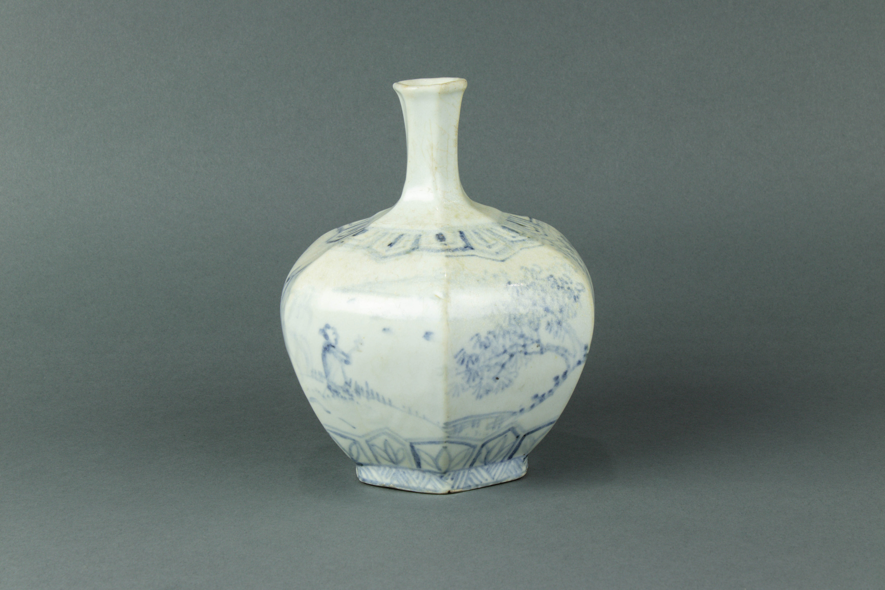 Appraisal: KOREAN BLUE AND WHITE HEXAGONAL VASE Korean blue and white