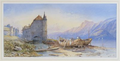 Appraisal: Follower of Charles Edward Rowbotham Italianate lake scene with fishing