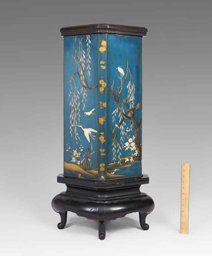 Appraisal: CHINOISERIE WITH MOTHER OF PEARL DECORATED PEDESTAL Top section with