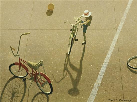 Appraisal: ROBERT VICKREY American b Bicycle Shadows egg tempera on gessoed