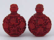 Appraisal: A pair of Chinese red lacquer snuff bottles