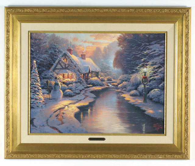 Appraisal: THOMAS KINKADE COLOR PRINT ON CANVAS in limited edition American