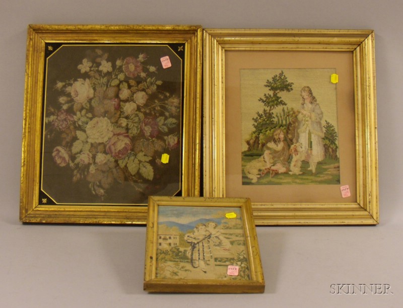 Appraisal: Five Framed th and th Century Decorative Items three needlework