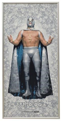 Appraisal: Framed lucha libre terry cloth towel textile Santologia th c