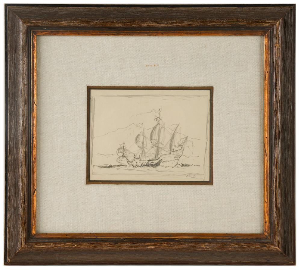 Appraisal: SYDNEY LAURENCE - PRINCE GEORGE WAR BOAT graphite on paper