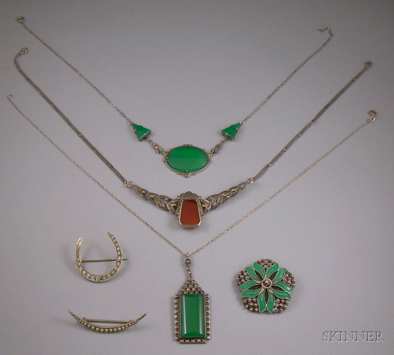 Appraisal: Six Sterling Silver Art Deco and Art Deco Style Jewelry