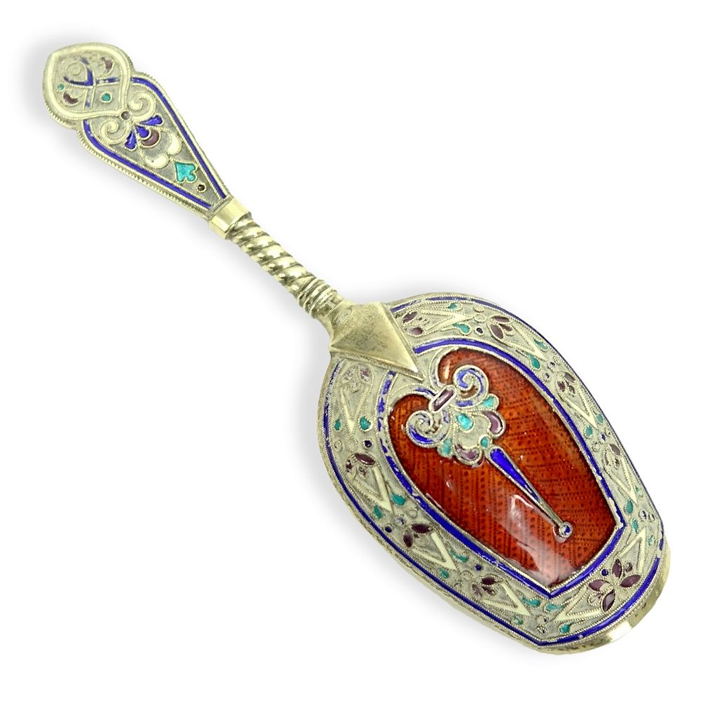 Appraisal: Antique Russian Guilloche Champleve Enamel Scoop Antique Russian Guilloche and