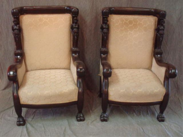 Appraisal: Pair of Victorian High Back Arm Chairs w Full Figural