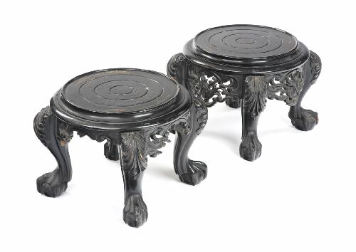 Appraisal: A pair of Victorian ebonised jardini re stands each with