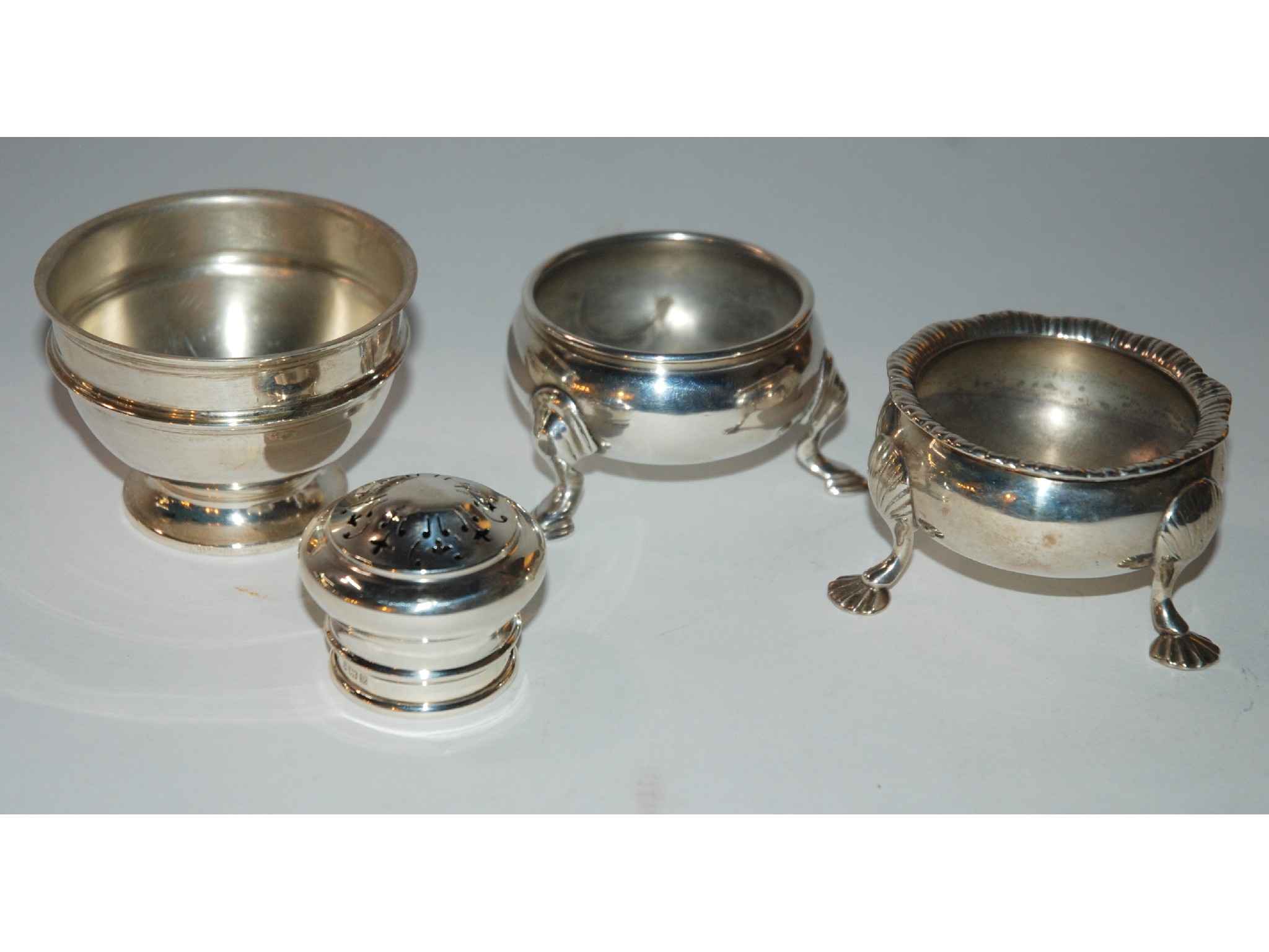 Appraisal: A lot comprising two silver salts a silver bowl and