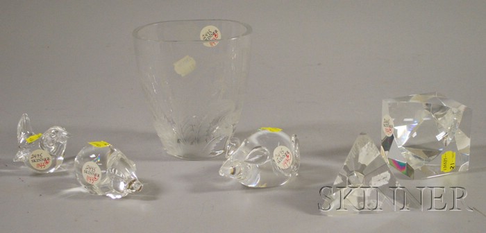 Appraisal: Five Steuben Colorless Glass Items and a Scandinavian Colorless Etched