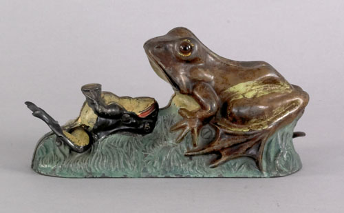 Appraisal: Cast iron two-frogs mechanical bank by J E Stevens