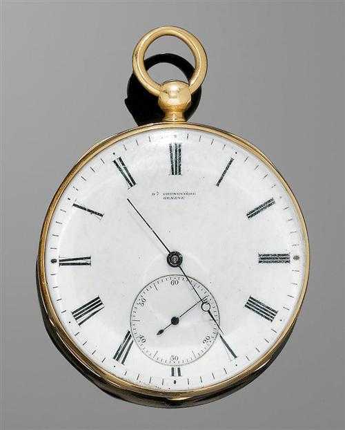 Appraisal: POCKET WATCH CHRONOMETER D L CHENEVIERE Geneva ca Yellow gold