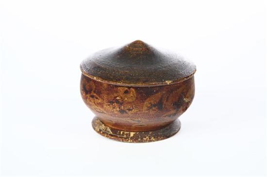 Appraisal: DECORATED TREEN SUGAR BOWL American mid th century hardwood Turned