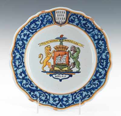 Appraisal: A Quimper Faience Armorial Plate S'ils Te Mordent Mords Les