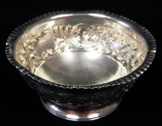 Appraisal: SILVER sterling silver Repousse footed bowl acanthus motif with crimped