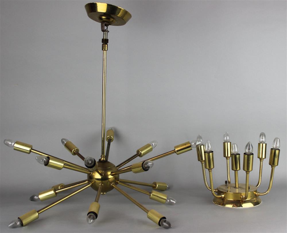 Appraisal: SPUTNIK STYLE VINTAGE BRASS -LIGHT CHANDELIER together with a similar