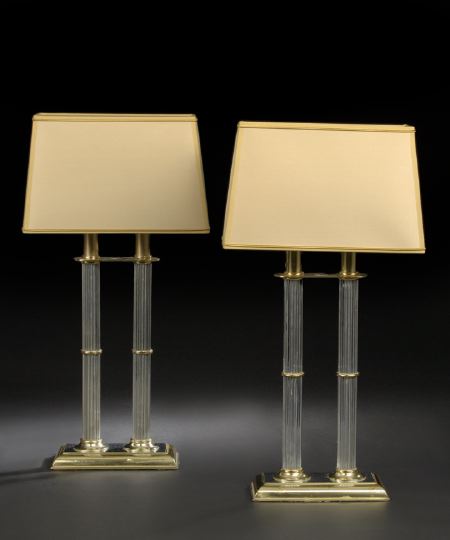 Appraisal: Pair of French Gilt-Brass-Mounted Chromium Double-Column Table Lamps the chromium