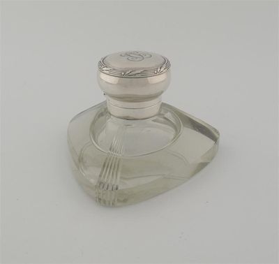 Appraisal: A modern French mounted cut glass inkwell triform with faceted