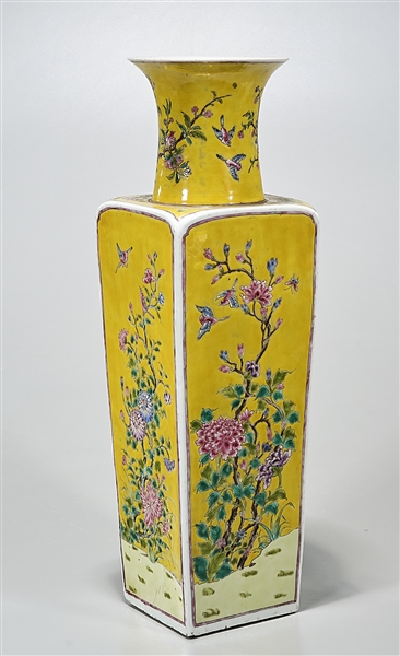 Appraisal: Chinese enameled porcelain four-faceted vase depicting birds and flowers x