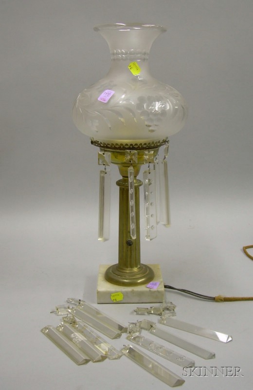 Appraisal: Gilt-brass Astral Lamp with Colorless Frosted Cut Glass Shade and