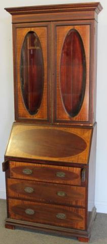 Appraisal: Edwardian Satinwood Secretary Bookcase A nice looking piece with oval