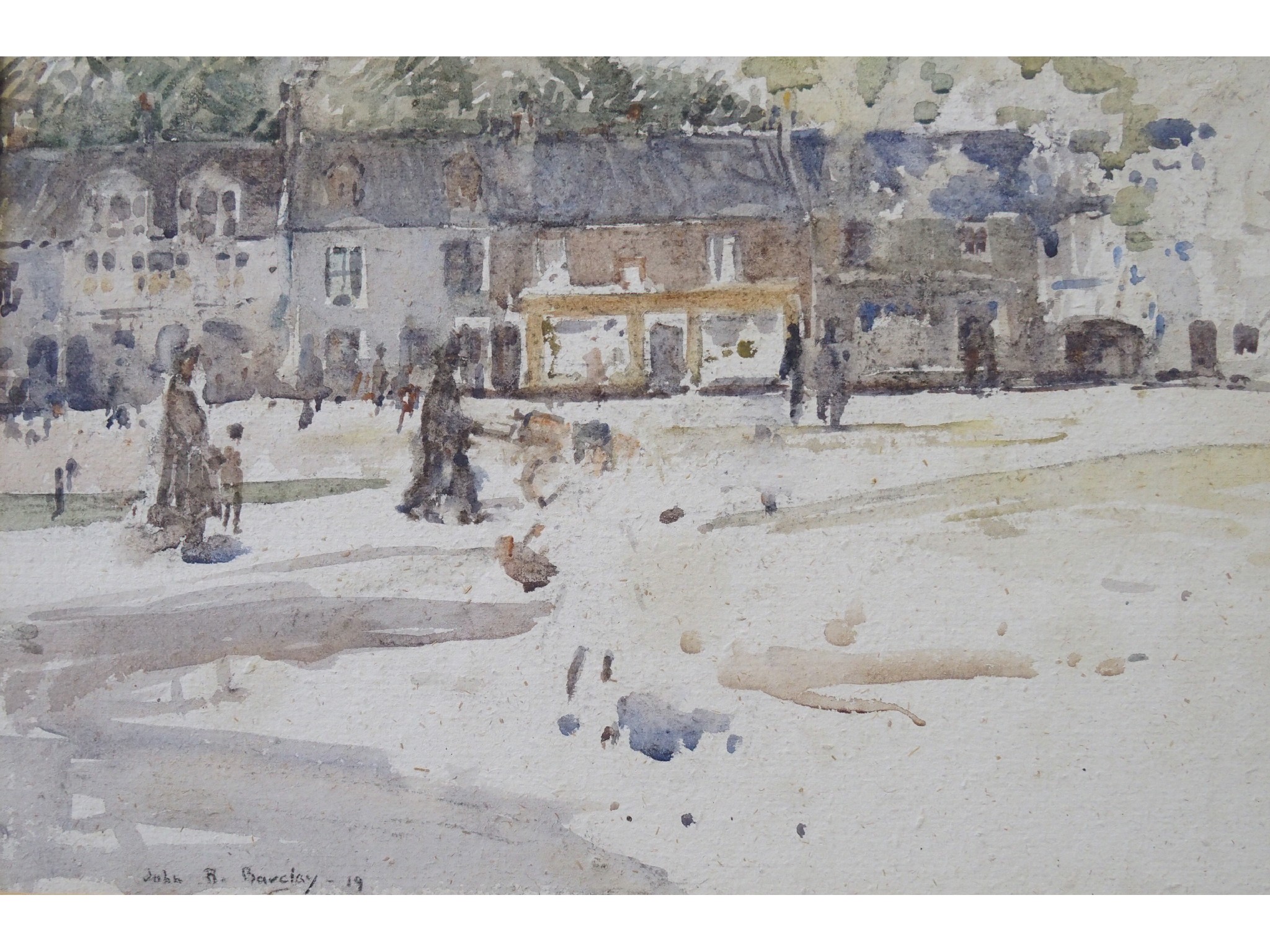 Appraisal: JOHN RANKINE BARCLAY Scottish - FIGURES IN A VILLAGE PARKWatercolour