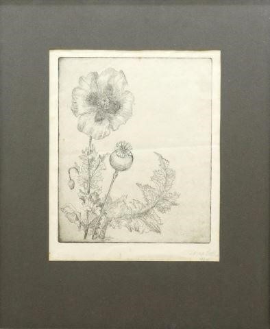 Appraisal: Framed etching on paper Poppies signed lower right Lorna Bath