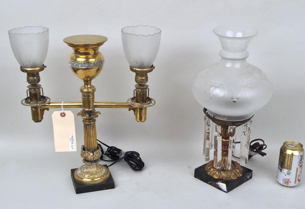 Appraisal: Two American Classical Brass Lamps comprising a two arm argon