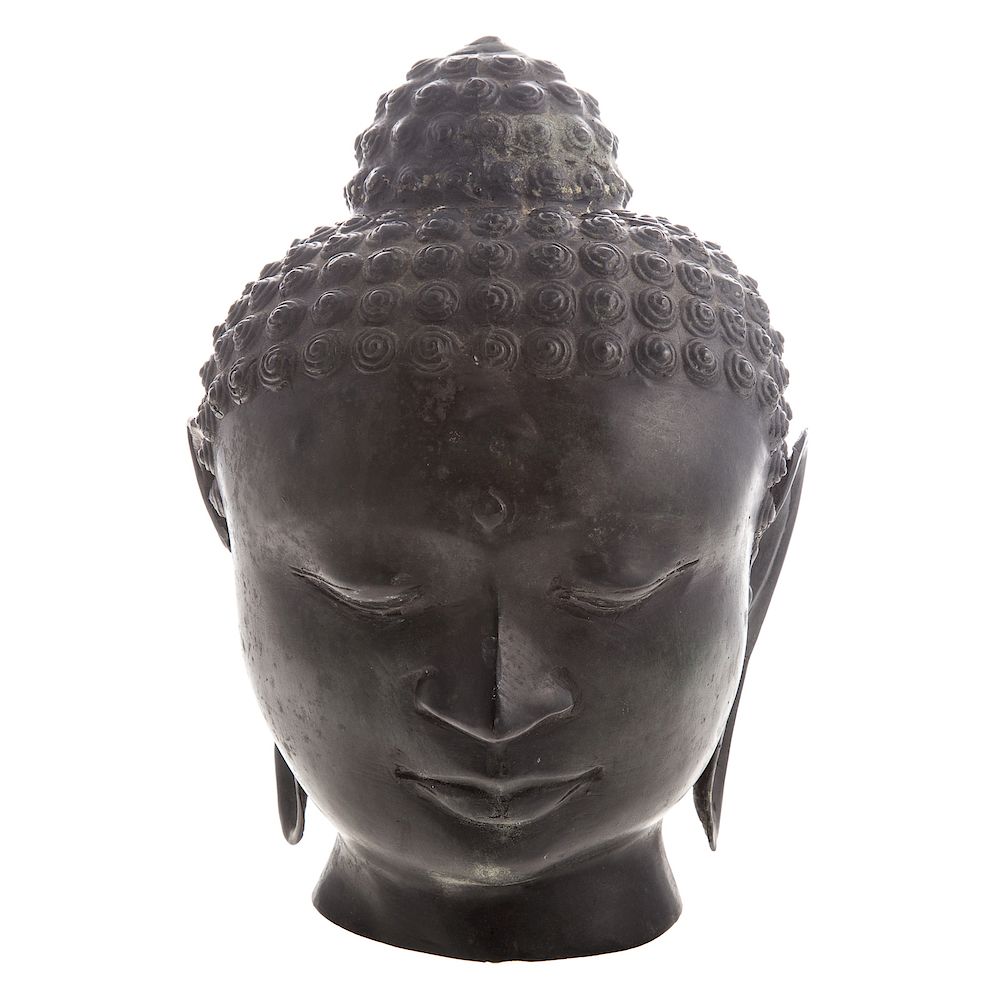 Appraisal: Chinese Patinated Copper Alloy Buddha Head in H Condition Patina