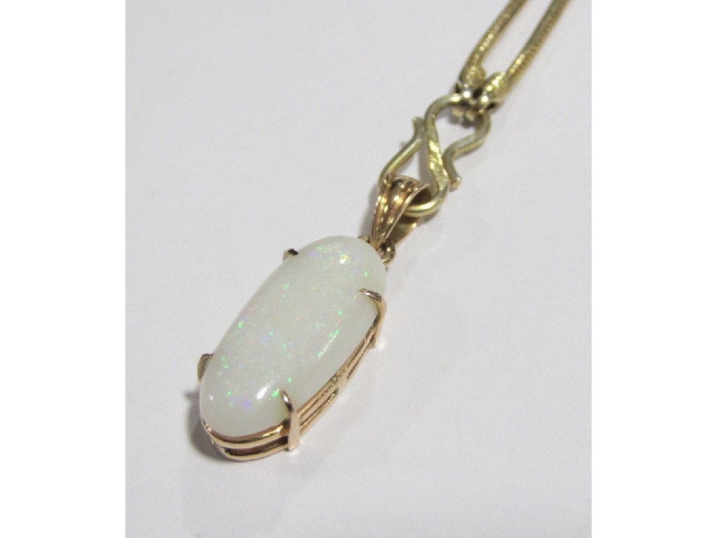 Appraisal: Oval cut opal pendant on silver gilt neckchain