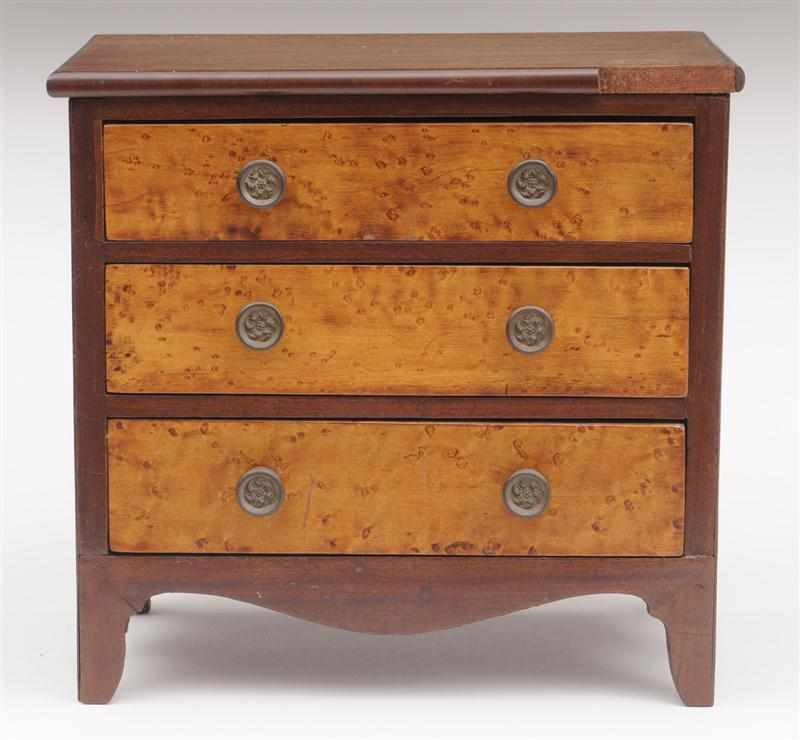 Appraisal: FEDERAL BIRD'S EYE MAPLE AND MAHOGANY MINIATURE CHEST OF DRAWERS