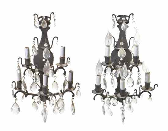 Appraisal: A Pair of Iron and Glass Five-Light Sconces each having