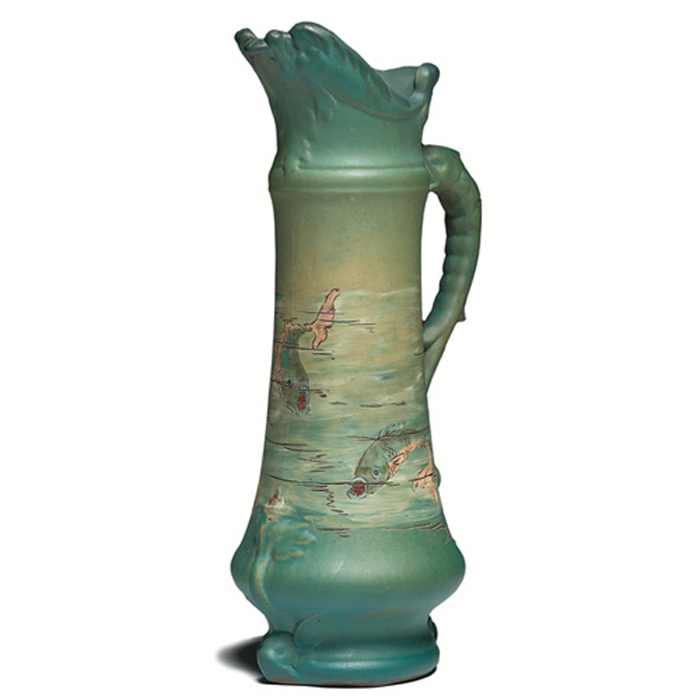 Appraisal: Weller Dickensware ewer several incised and painted fish and a